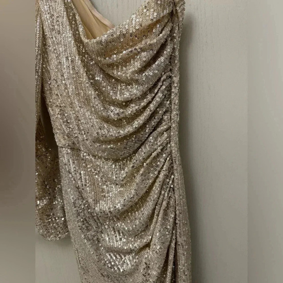 Meshki Silver Sequin One Shoulder Mini Dress NWT Asymmetrical Party Dress XXS - Picture 3 of 12